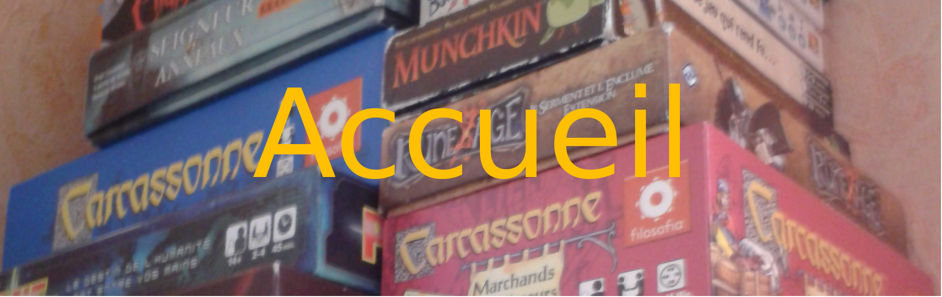 Banderolle du site - Lien vers l'accueil - Photos d'une pile de botes de jeux de socits