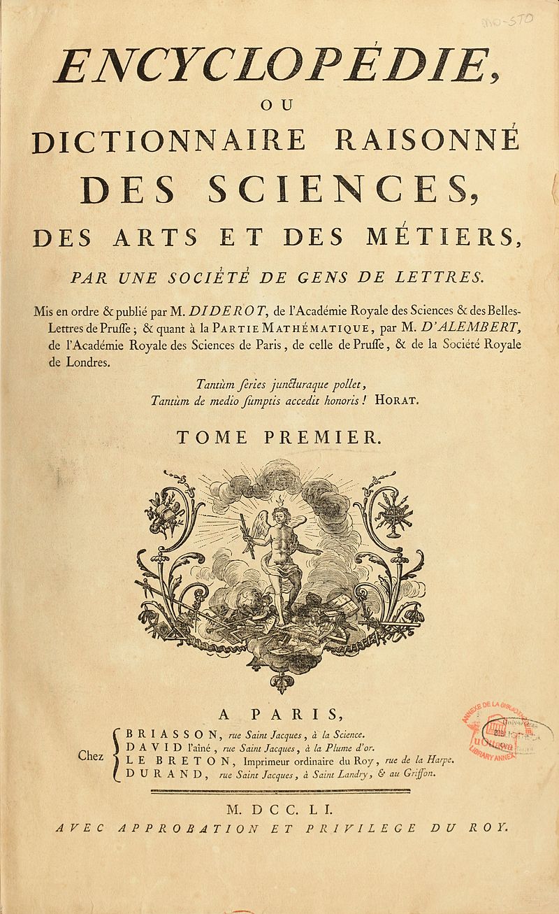 Image de la page de garde de l'Encyclopdie de Diderot et d'Alembert