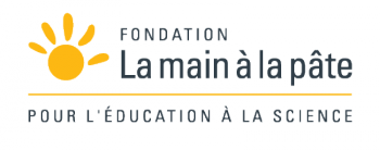 Logo la main  la pte : le nom de l'association avec un soleil jaune et la mention "Pour l'ducation  la science"