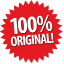Logo de forme ronde rouge o il est crit : "100% original"