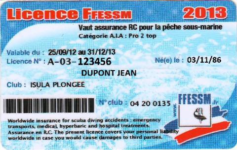 à quoi ressemble une carte de licence de plongée