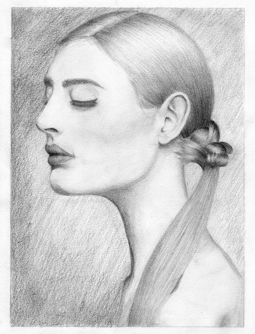 dessin réaliste d'un profil féminin