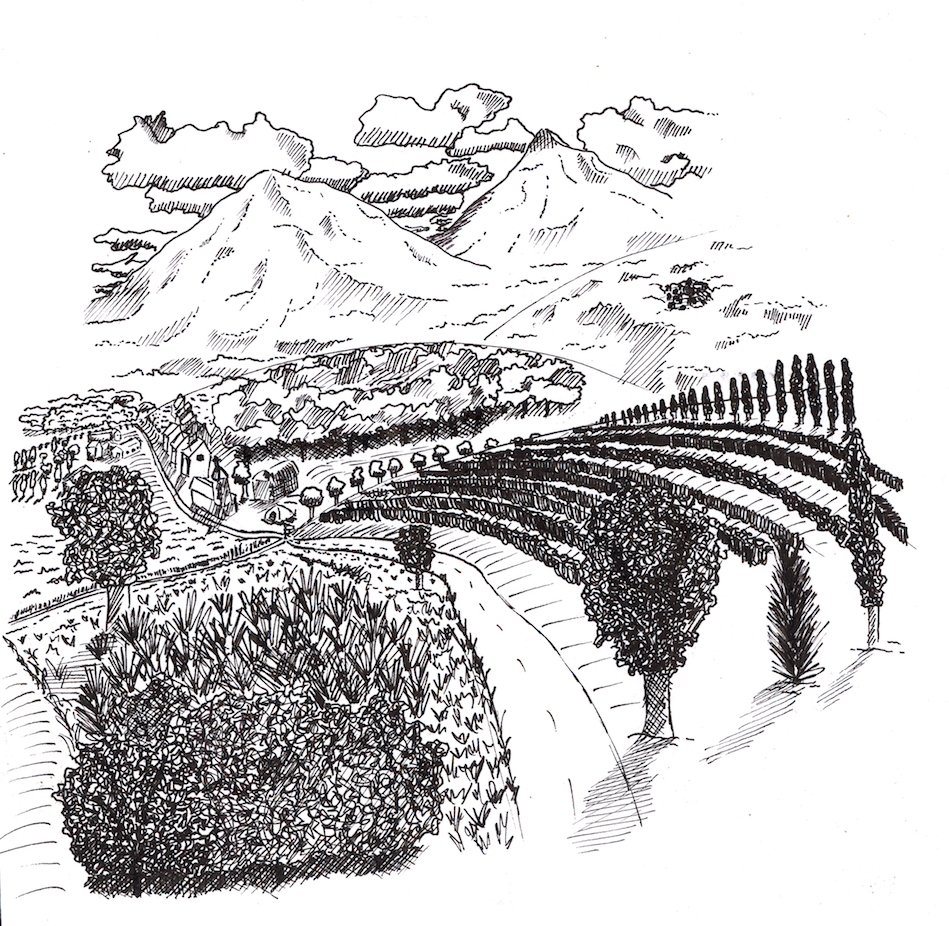 dessin stylisé d'un paysage